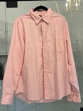 Men's J. Crew Pink white Gingham Long-Sleeve Performance button down shirt L